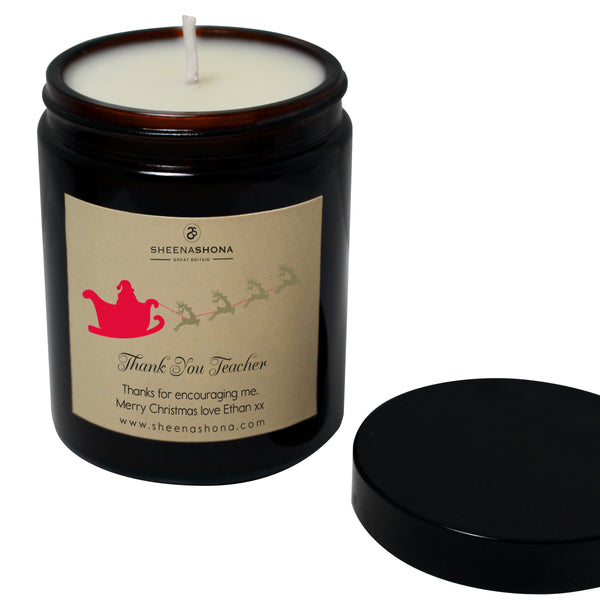 Christmas Personalised 'Thank You Teacher' Soya Wax Amber Jar Candle