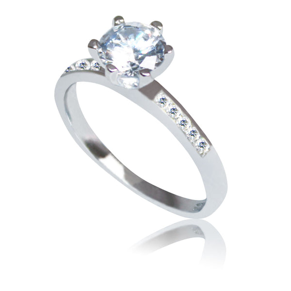 Sterling Silver Antwerp Solitaire & Pave Ring