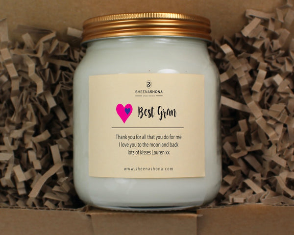 'Best Gran' Personalised  Large Soya Wax Honey Jar Candle