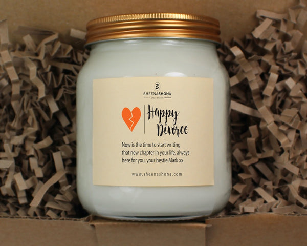 'Happy Divorce Personalised Large Soya Wax Honey Jar Candle