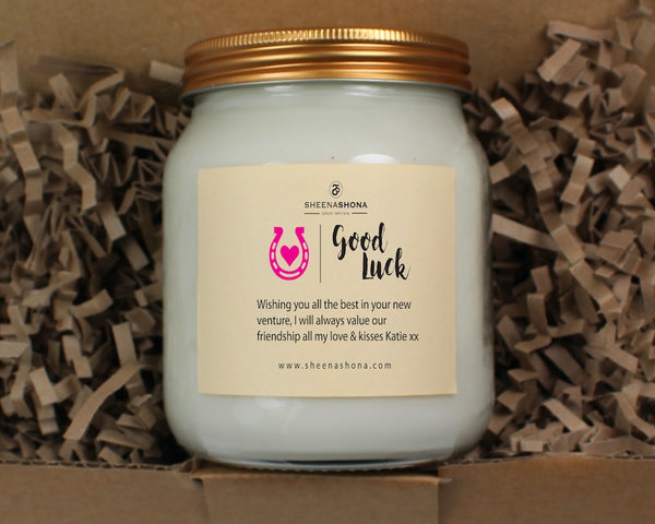 'Good Luck' Personalised Soya Wax Large Honey Jar Candle