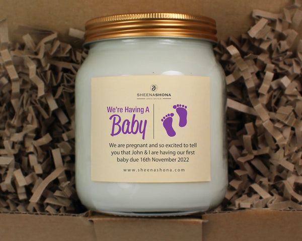 We're Having A Baby Personalised Soya Wax Large Honey Jar Candle