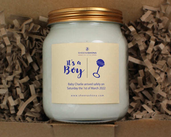 It's A Boy Personalised Soya Wax Large Honey Jar Candle