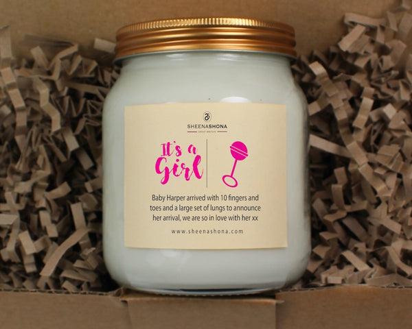 It's A Girl Personalised Soya Wax Large Honey Jar Candle