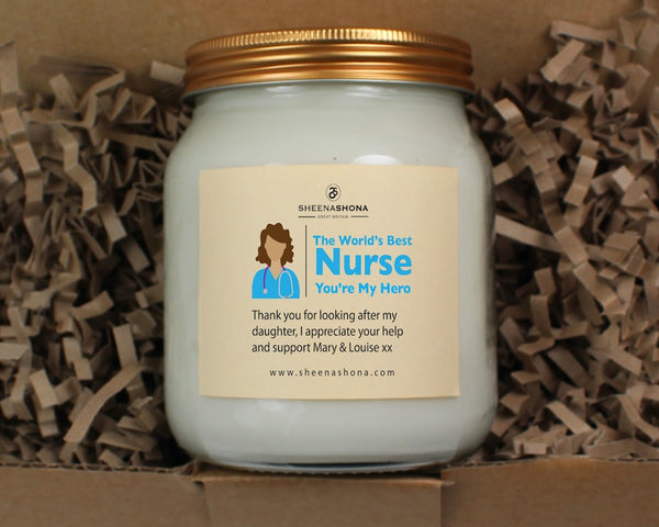 The Worlds Best Nurse, You're My Hero Personalised Soya Wax Large Honey Jar Candle