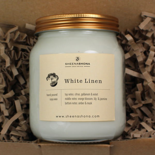 White Linen Soya Wax Large Honey Jar Candle