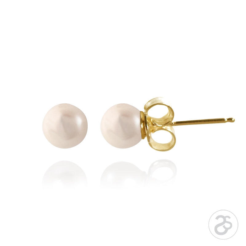 White Freshwater Pearl & Yellow Gold Stud Earrings