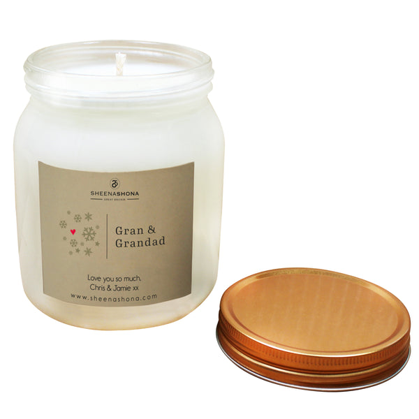 Christmas Personalised 'Gran & Grandad' Soya Wax Large Honey Jar Candle