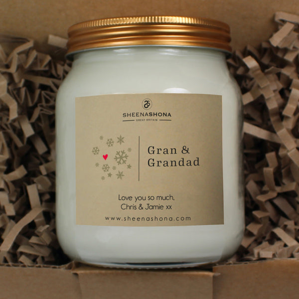 Christmas Personalised 'Gran & Grandad' Soya Wax Large Honey Jar Candle