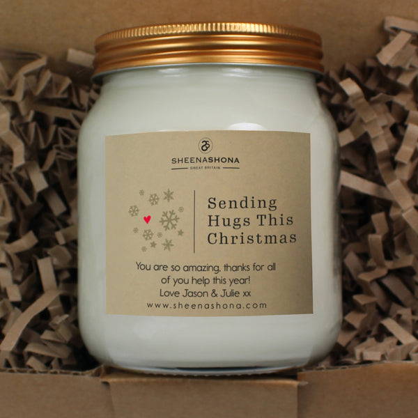 Personalised 'Sending Hugs This Christmas' Soya Wax Large Honey Jar Candle