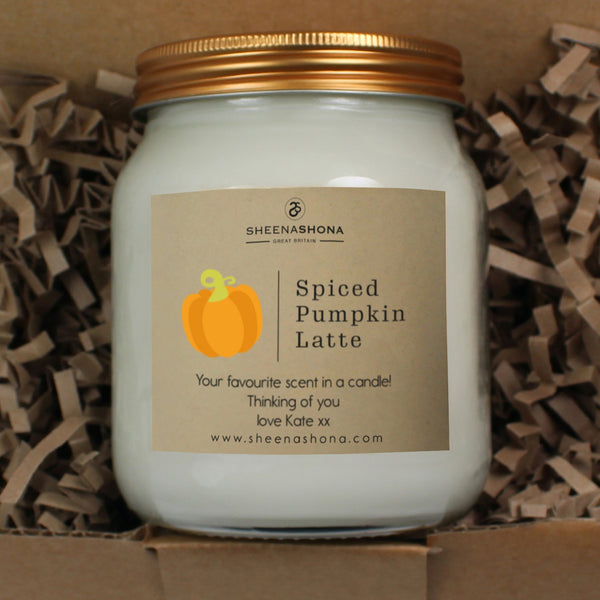 Spiced Pumpkin Personalised Soya Wax Large Honey Jar Candle