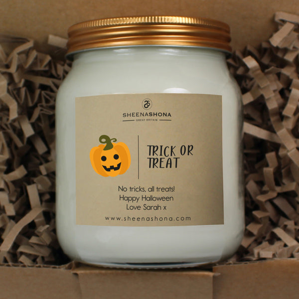 Personalised 'Trick or Treat' Soya Wax Large Honey Jar Candle