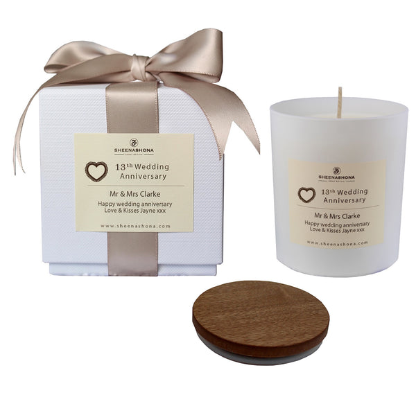 13th Year Lace Wedding Anniversary Personalised Luxury Candle