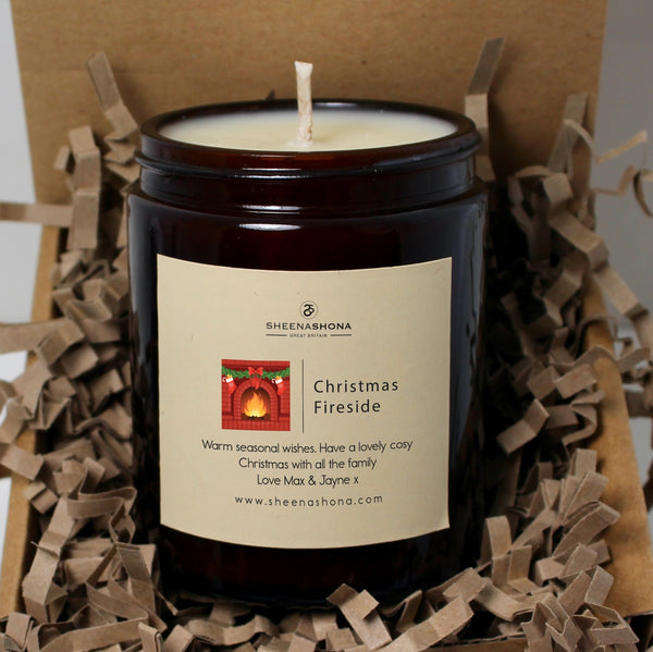 Fireside Christmas Personalised Soya Wax Amber Jar Candle