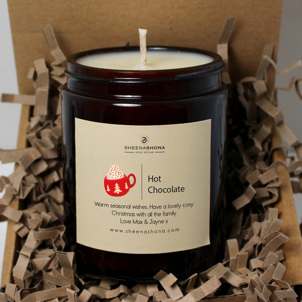 Hot Chocolate Christmas Personalised Soya Wax Amber Jar Candle