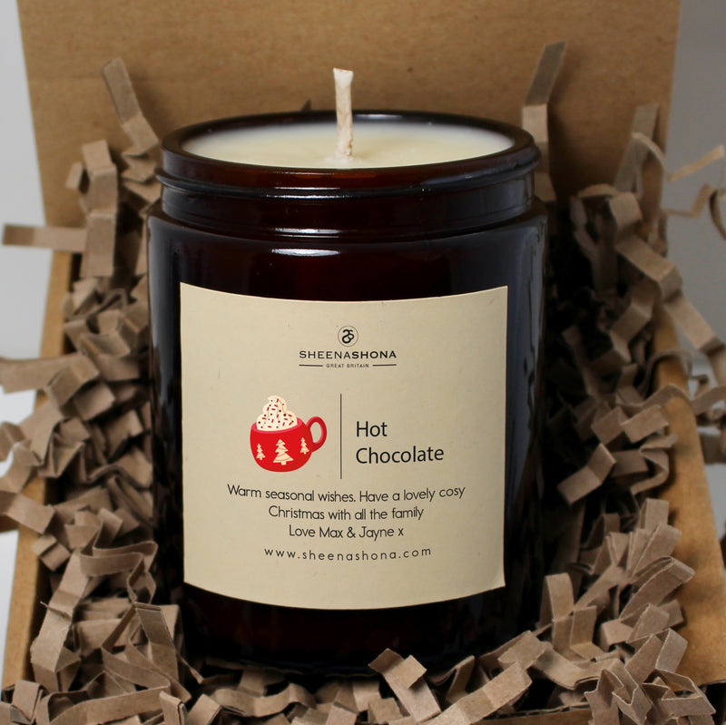 Hot Chocolate Christmas Personalised Soya Wax Amber Jar Candle