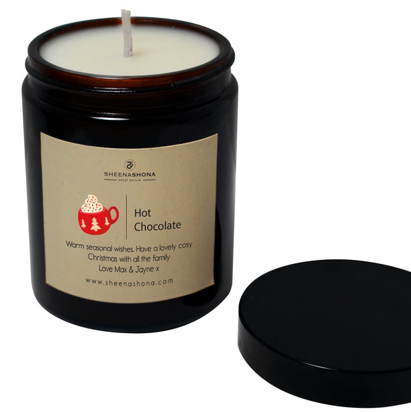 Hot Chocolate Christmas Personalised Soya Wax Amber Jar Candle