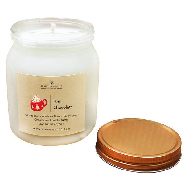 Hot Chocolate Christmas Personalised Soya Wax Large Honey Jar Candle