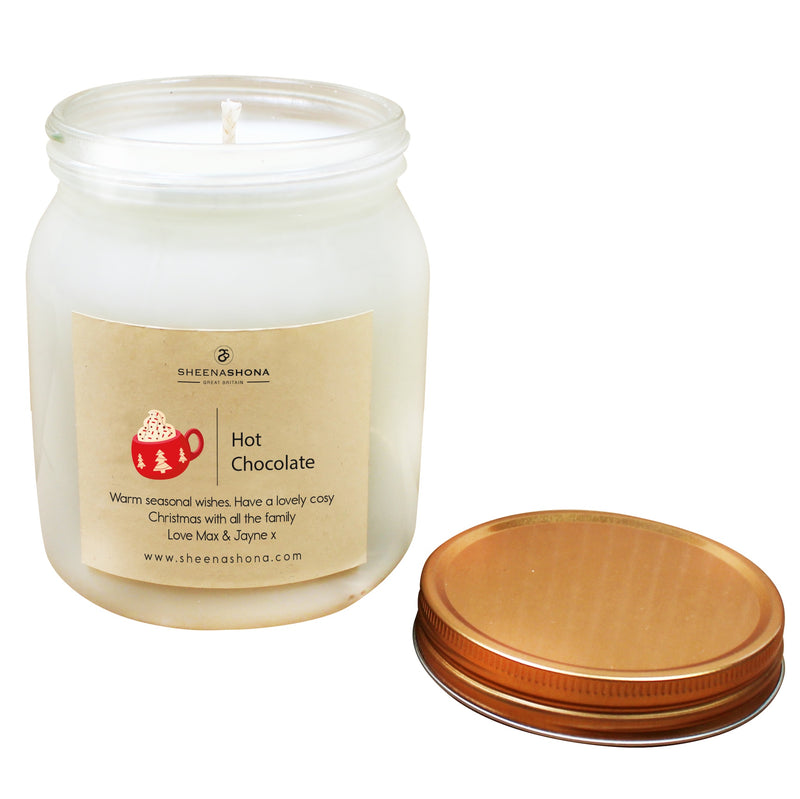 Hot Chocolate Christmas Personalised Soya Wax Large Honey Jar Candle