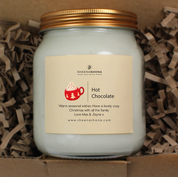 Hot Chocolate Christmas Personalised Soya Wax Large Honey Jar Candle