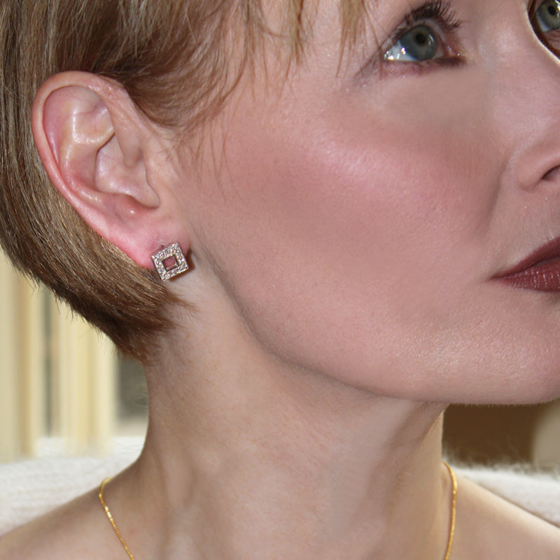 Sterling Silver Square Pave Earrings