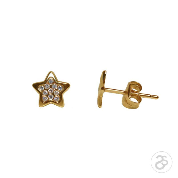 Yellow Gold Pave Star Stud Earrings