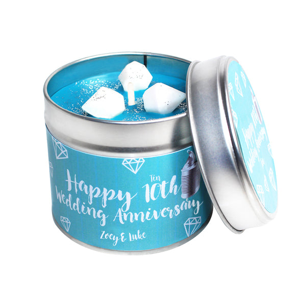 10th Year Tin Wedding Anniversary Candle Tin