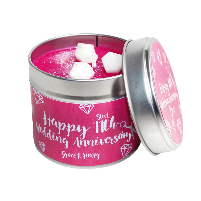 11th Year Steel Wedding Anniversary Candle Tin