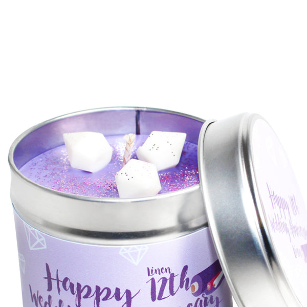12th Year Linen Wedding Anniversary Candle Tin