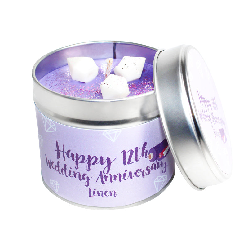 12th Year Linen Wedding Anniversary Candle Tin