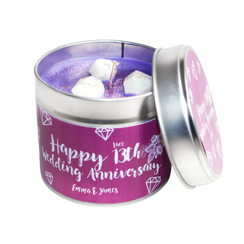 13th Year Lace Wedding Anniversary Candle Tin