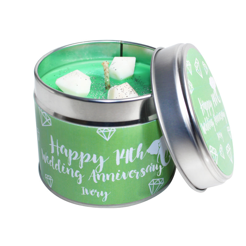 14th Year Ivory Wedding Anniversary Candle Tin