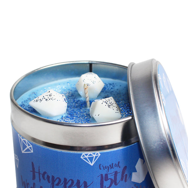 15th Year Crystal Wedding Anniversary Candle Tin