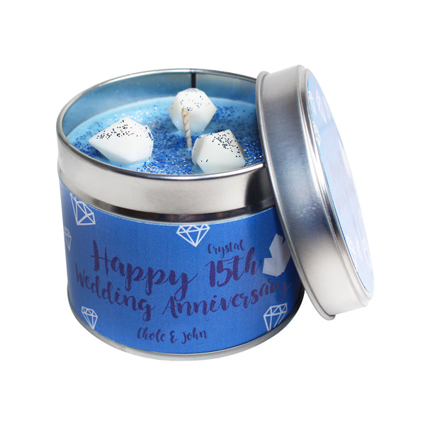 15th Year Crystal Wedding Anniversary Candle Tin