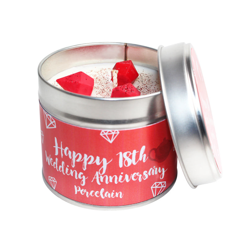 18th Year Porcelain Wedding Anniversary Candle Tin