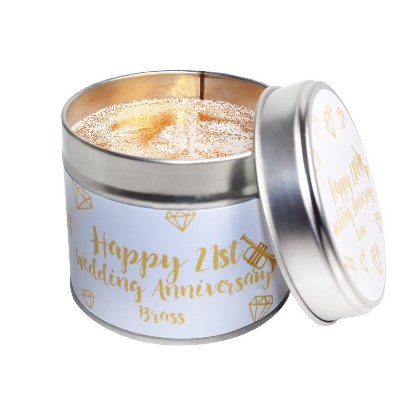 21st Year Brass Wedding Anniversary Candle Tin