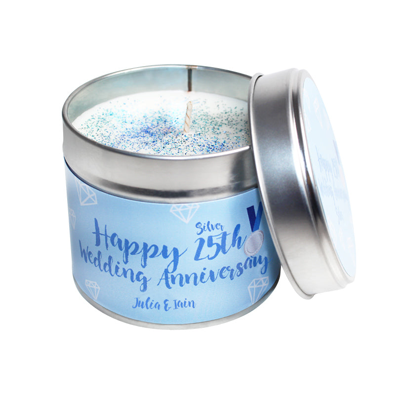 25th Silver Wedding Anniversary Candle Tin