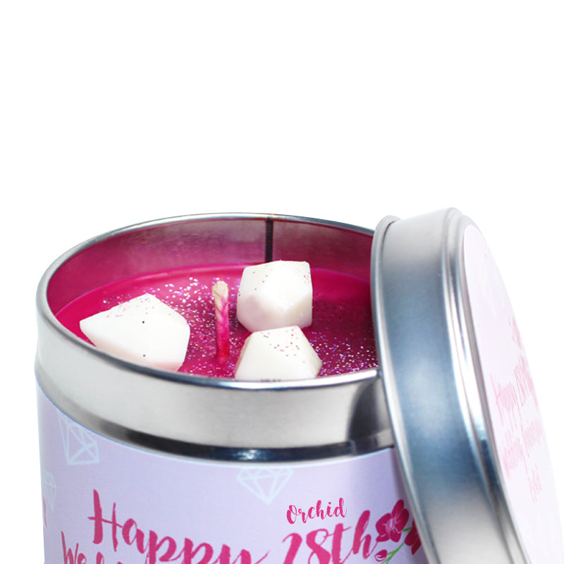 28th Orchid Wedding Anniversary Candle Tin