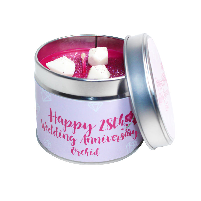 28th Orchid Wedding Anniversary Candle Tin