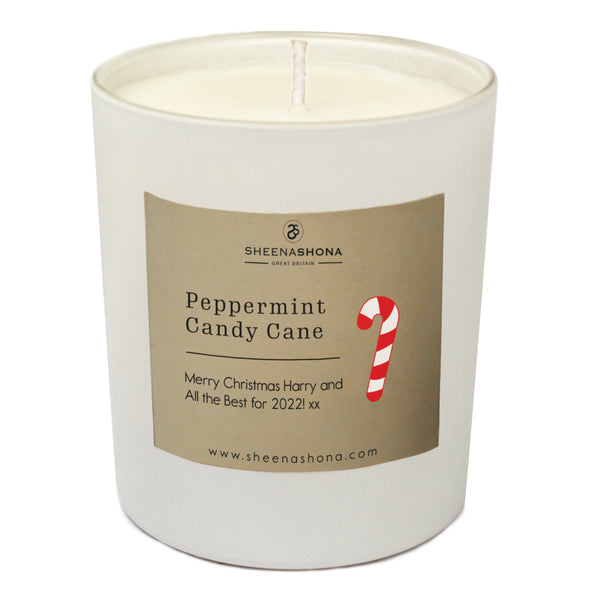 Christmas Personalised Peppermint Candy Cane Luxury Soya Wax Candle