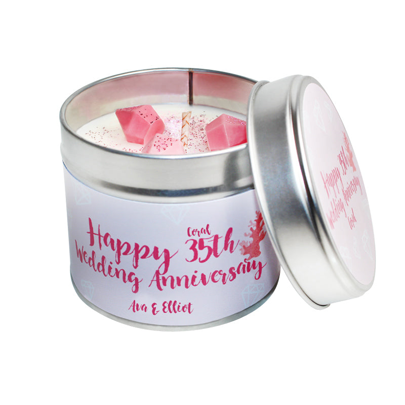 35th Coral Wedding Anniversary Candle Tin