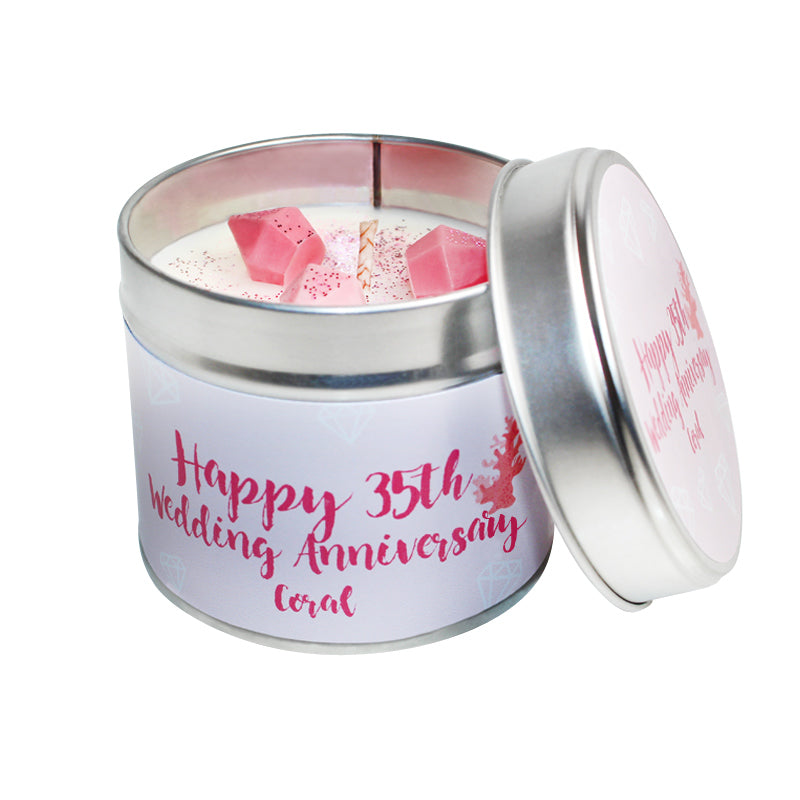 35th Coral Wedding Anniversary Candle Tin