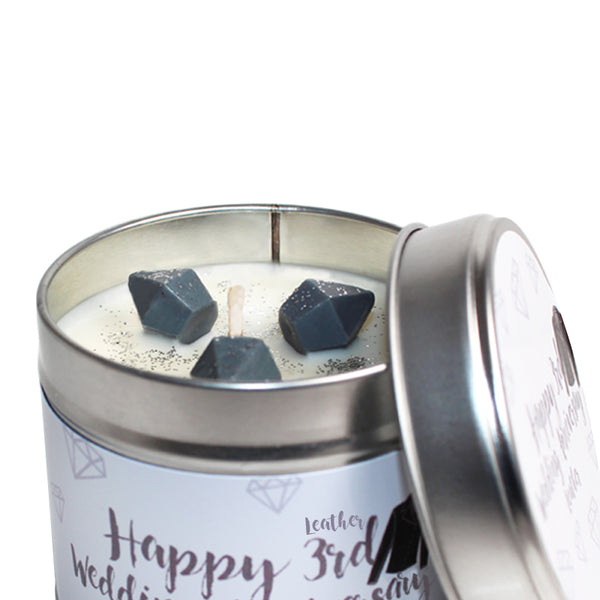 3rd Year Leather Wedding Anniversary Candle Tin