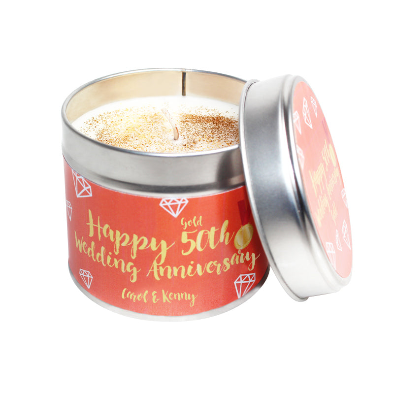 50th Gold Wedding Anniversary Candle Tin