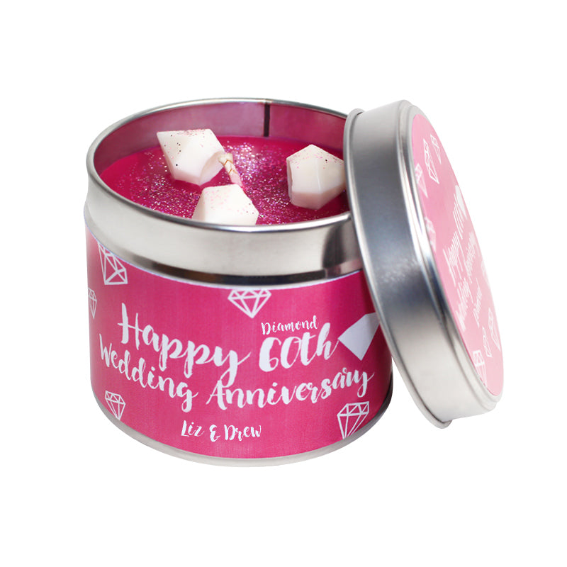 60th Diamond Wedding Anniversary Candle Tin