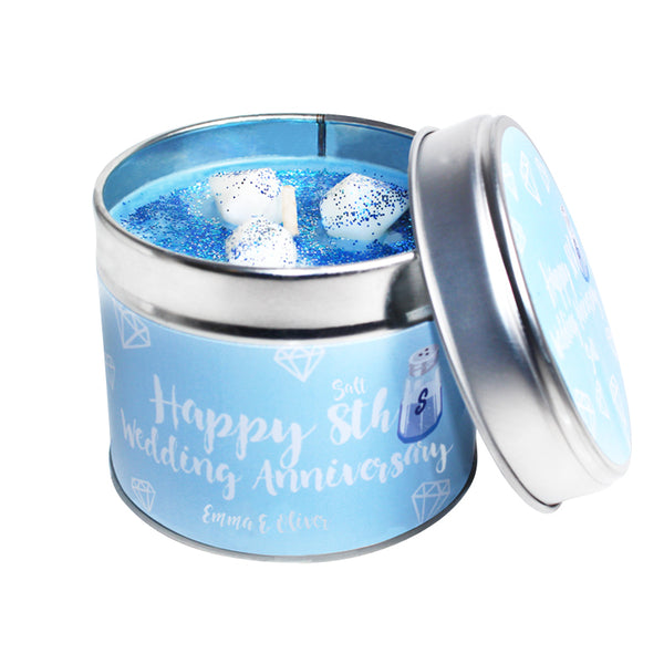 8th Year Salt Wedding Anniversary Candle Tin