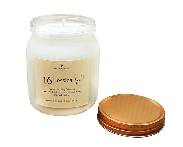 16th Happy Birthday Personalised Large Soya Wax Honey Jar Candle