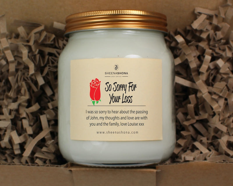 So Sorry For Your Loss Personalised Soya Wax Large Honey Jar Candle