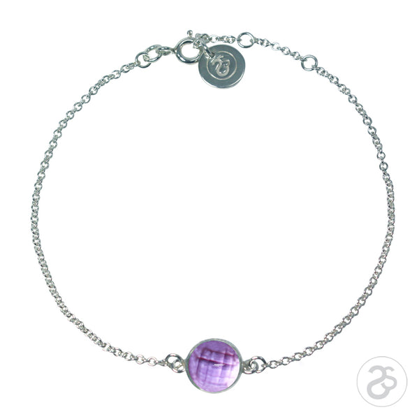 Purple Amethyst Bezel Gemstone & Sterling Silver Bracelet