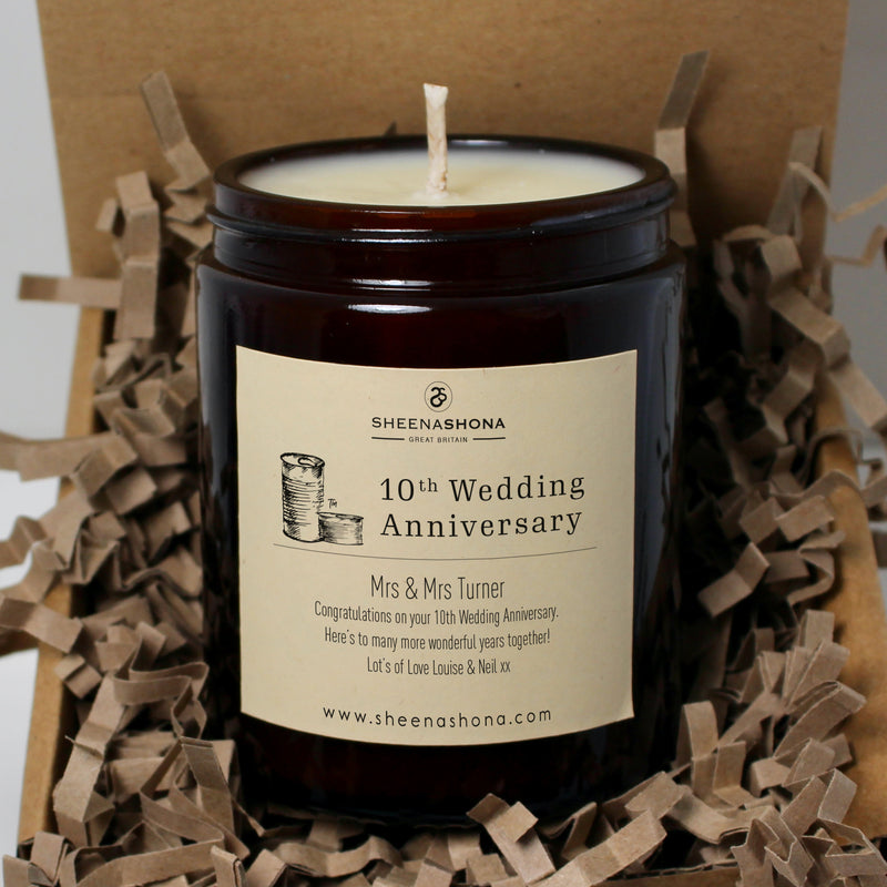 10th Year Tin Wedding Anniversary Amber Jar Candle